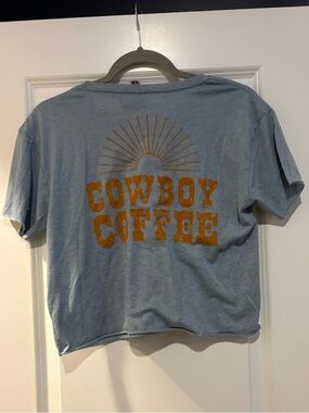 Cowboy Coffee Graphic Crop Tee Size Large Western Boho